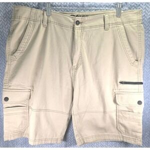 Plugg Mens Tan Khaki Cargo Shorts Size 38 Cotton Multi Pocket Utility Casual